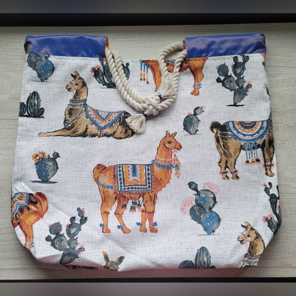 ‼️MUST GO‼️ Large Cotton Canvas Summer Tote Bag Lama Print